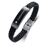 PJ JEWELLERY Personalised Black Stainless Steel ID Message Braided Leather Bracelets Jewelry for him,Custom Men Bracelet