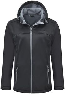 USHARESPORTS Softshell Jacket Women Fleece Lined Lightweight Jacket Waterproof Coat with Hooded Outdoor Hiking BLACK S