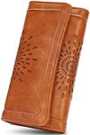 APHISON Womens Wallets RFID Blocking PU Leather Clutch Long Wallet for Women Card Holder Phone Organizer Ladies Travel Purse Hollow Out Sunflower Design Gift Box 2214 Brown