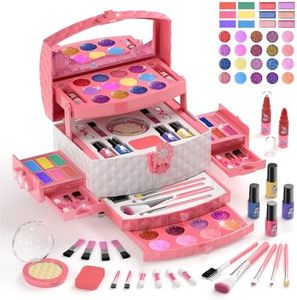 PERRYHOME Kids Makeup Set for Girl 56 Pcs Washable Real Cosmetic, Safe & Non-Toxic Frozen Toys Toddler Makeup Kit, Frozen Princess Dress up Game Christmas & Birthday Girl 3-12