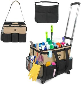 Valma Group Professional Cleaning Kit - Durable Cleaning Caddy Bag with Black Apron and Trolley, Water-Resistant Organizer for Cleaning Supplies, PVC Polyester Cleaning Bag for Housekeepers - (Brown)