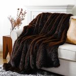 BATTILO HOME Luxury Chocolate Brown Faux Fur Throw Blanket 60"x 80", Fluffy Large Blanket for Bed, Comfy Shaggy Cozy Plush Fuzzy Fur Blanket for Sofa Couch Living Room Home Decor