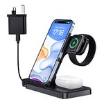 Wireless Charger, PUGO TOP 3 in 1 15W Fast Charging Station with Plug Compatible with iPhone 15,14,13,12,11/XS Max/XR, iWatch Ultra 2/Series 9/Ultra/Series 8/7/6/SE/5/4/3/2, AirPods 3/2/pro- Black