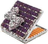 Bling Crystal Cigarette Box Case Bling Bling Pocket Carrying Cigarettes Storage Holder (Purple)