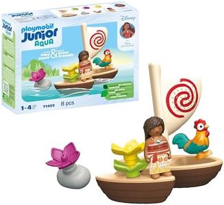 PLAYMOBIL Junior & Disney 71459 Catamarán de Vaiana, con Flores flotantes y un Gallo, Juguete sostenible Hecho de plásticos a Base de Plantas, Juguetes para niños y niñas a Partir de 1 año