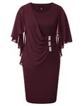 Hanna Nikole Women Overlay Party Dress Chiffon Poncho Sleeve Pencil Cocktail Dress 18 Burgundy Red