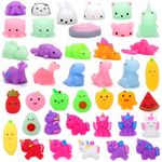 OPPZZIT 40Pcs Mochi Squishy Toys, Mini Animal Squishy Fidget Toys & Stress Relief Toys, Party Bag Fillers for Kids, Mini Squishies Toys for Kids Party Bag Fillers, Mixed