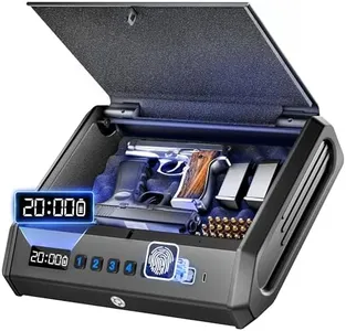 Large Gun Safe for 2-4 Pistols, Fingerprint Digital PIN Key Unlock with LCD Display & USB Port, 650 DPI Quick Access Biometric Handgun Safe, Hand Gun Lock Box for Home Drawer Car Bedside Nightstand