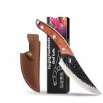 BRISTIVA Professional Japanese Chef Knife with Hammered Damascus Steel Blade, Wooden Handle, Premium Kitchen Cutlery, Leather Sheath Included (Wooden Handle)