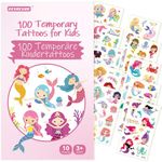 ECHOCUBE Temporary Tattoos for Kids,10 Sheets (100 Patterns) Mermaid Tattoos Cartoon Waterproof Fake Tattoo Sticker Set, Boys Girls Tattoos for Kids Birthday Party Bag Fillers