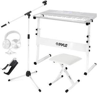 Pyle Heavy-Duty Electric Keyboard Accessories, E Piano Equipment Pack Includes Height Adjustable Z Shape Keyboard Stand, Keyboard Stool, Microphone Stand, Headset, and Sustain Pedal, White