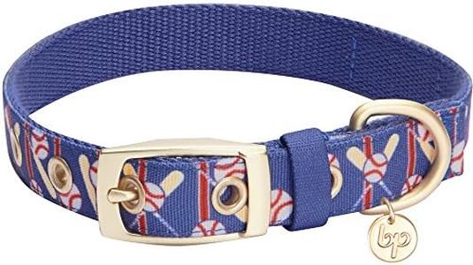 Blueberry Pet 5 Patterns Sports Fan Baseball Canvas Adjustable Dog Collar with Metal Buckle - Navy Blue, Neck 17-20.5", for Large Breed