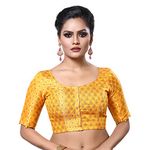 Madhu Fashion Women's Brocade Half Sleeve Saree Blouse, YELLOW, 40