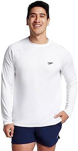 Speedo Men's UV Swim Shirt Long Sleeve Loose Fit Easy Tee White Large