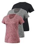 Cosy Pyro 3 Pack Women's Short Sleeve Dry Fit T-Shirts Moisture Wicking Athletic V-Neck Gym Tee Exercise Yoga Tops Black1/Gray/Wine XL