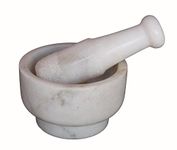 KLEO 5" Diameter White Marble Stone Mortar and Pestle Set as Okhli Musal Kharad Khallad Spice, Medicine Grinder Masher (White)