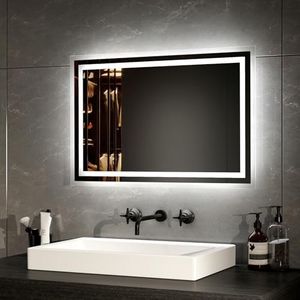 EMKE Badspiegel mit Beleuchtung 40x60cm LED Badspiegel Antibeschlag Kaltweiß Warmweiß Lichtspiegel, badezimmerspiegel mit Taste Schalter Hochwertiger Aluminiumrahmen IP44 Energiesparend
