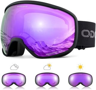 Odoland Photochromic Ski Goggles for Sunny and Cloudy Days, Anti-Fog OTG UV Protection Snowboard Goggles for Men Women Youth， violet