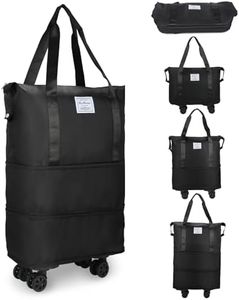 VOOWO Rolling Duffle Bag with Wheels, Expandable Foldable Duffle Bag with Wheels and Handle for Travel, Rolling Luggage bag Carry on Duffel Bag, Wheeled Travel Duffle Bag, Large Weekend Bag, Black,