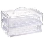 BSTKEY Plastic 2 Tier Stackable Insert Layer Cupcake Box, Clear Storage Box Container Portable Cupcake Holder Cupcake Carrier with Lid and Handle (White)