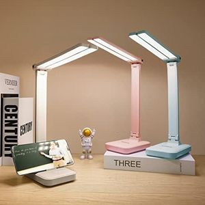 LuxLumin White Desk Lamp for Home Office,Portable Small Desk Lamp with 3 Lighting Modes, Battery Operated Rechargeable Desk Light for Kids, Reading,Studying,Dormitory, White