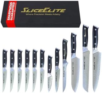 SliceElite Elite Series 12 Piece VG10 Damascus Kitchen Knife Set Chef Santoku Bread Utility Paring Fillet Steak Blades Forged Carbon Fiber Handle Cooking Cutlery Gift Box Professional Culinary Knives