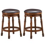 ERGOMASTER Bar Stools Set of 2 Swivel Barstools 24 Inch Counter Height Bar Stools Backless Sturdy Solid Wood Chairs with Soft Faux Leather Seat, Easy Assemble for Kitchen Pub Home Cafe (Walnut)