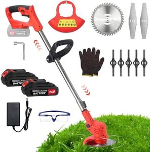Cordless Whipper Snipper 24V, 10000RPM High-Speed Grass Trimmer with 2 Batteries & 8 Blades, Adjustable Shaft & Safety Lock, Lightweight Weed Cutter for Yard Garden Patio