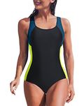 CharmLeaks Women Athletic One Piece Swimsuit Racing Trainning Swimwear Padded Bathing Suit Navy Yellow L