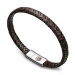 Mens Leather Bracelet – Classic Handmade Braided Black & Brown Cuff Bracelet with Engraved Magnetic Clasp Free Jewelry Gift Boxed