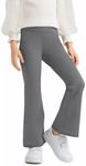 Fhowoh Girls Flare Leggings Casual High Stretch Yoga Pants Kids Padded Bell Bottoms (Grey,12-13Y)