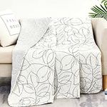 Tache Leaf Line Art Quilted Throw B