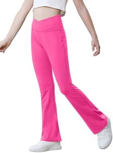 Girls Leggings Size 6-7 Years Old Rose Flare Hem V-Cross Wasit Bootcut Panst for Running Yoga