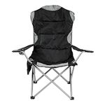 Taylor & Brown Camping Chairs for Adults Heavy Duty Deluxe Folding Padded Chair Up to 120kg with High Back & Cup Holder & Side Pocket Fold Up Chair Stool for Garden Picnic Beach Directors (1 x Black)