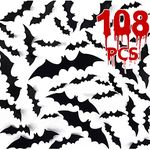 RMMD 108 PCS Halloween Bats 3D Bats Stickers Halloween Decorations Bats Plastic Bats Stick on Wall Bats Decals for Halloween Home Room Office Decoration