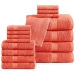 Lane Linen 16 Pc Bath Towels Set - 100% Cotton Towels for Bathroom Set, Highly Absorbent Bathroom Towels, Luxury Bath Towel Set, Face Towel, 4 Bath Towels, 4 Hand Towels, 8 Wash Cloths - Living Coral