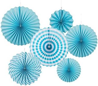 MOWO Blue Paper Fans Hanging Decoration (aqua blue,white, 6pc)