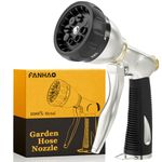 FANHAO Heavy Duty Garden Hose Nozzle, 100% Metal Water Nozzle with 8 Adjustable Spray Patterns, High Pressure Hose Sprayer with Non-Slip Grip for Watering Plants & Lawns, Washing Cars & Pets -Black