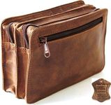 hide & chic Men's Quality Full Grain Vintage Genuine Leather Clutch/Travel Bag. Style No: 51009. (Brown)