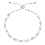 Uloveido Silver Color Baguette Cubic Zirconia Tennis Bracelet Adjustable Bolo Slider Chain Crystal Bracelets for Girls Y4190 (Platinum Plated)