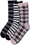 JAMES FIALLO Men's 3-Pairs Bed Socks For Cold Feet Men Black Zebra Delicate Violet Patterned Or Solid Anti-Skid Soft Fuzzy Crew Socks, MZ01-A-T1
