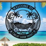 Custom Metal Pool Signs for Outside, Personalized Poolside Oasis Metal Sign, Customized Pool Signs Palm Tree Wall Decor Art, Custom Backyard Swimming Hanging Sign for Outdoor Patio Pool