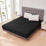 LINENOVA Deep Pocket Queen Fitted Sheet 1 Piece- 1800TC Ultra-Soft Premium Double Brushed Microfiber Durable and Fade Resistant Fits Mattress up to 40cm - Queen, Black