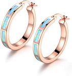 Barzel 18K Rose Gold Plated Created Opal Hoop Earring (Rose Gold)