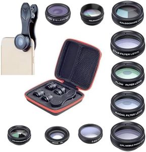 Universal 10 in 1 lens kit Wide Angle Mobile Phone camera lens Attachments, Macro lens, Fisheye lens, Kaleidoscope 3/6 lens CPL/Flow/Star/Radial Filter Clip-on for iPhone Samsung Most Smartphone