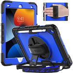 Timecity for iPad 9th/ 8th / 7th Generation Case 10.2 inch Full-Body Protective Case with Screen Protector 360° Rotatable Stand with Hand/Shoulder Strap for iPad 9/8/7 Gen 2021~2019, Dark Blue