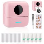 HuiJuKeJi Mini Printer, Portable Printer with Sticker and 10 Rolls of Thermal Paper and Self-Adhesive Thermal Paper Built-in 1200mAh Battery Inkless Photo Printer for Android and IOS (Pink)