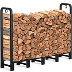 AMAGABELI GARDEN & HOME 5ft Firewood Log Rack Outdoor Log Holder for Fireplace Heavy Duty Wood Stacker for Patio Logs Pit Storage Steel Tubular Wood Pile Rack Tool Accessories Black