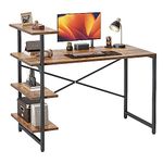 CubiCubi Small Computer Desk with Shelves 100x50x98 cm, Home Office Desk, Study Writing Office Table, 4 Tier Shelf, Brown