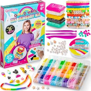 GirlZone Good Vibes DIY Jewelry Kit, Girls Jewelry Making Kit with Beads, Girls' Jewelry Tools and Clay to Make Charms, Fun Crafts for Girls Ages 8-12